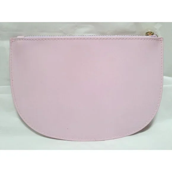 SeneGence Pink Stiff Faux Leather Half-Moon Zip Cosmetic Makeup Bag Pouch - Picture 6 of 7